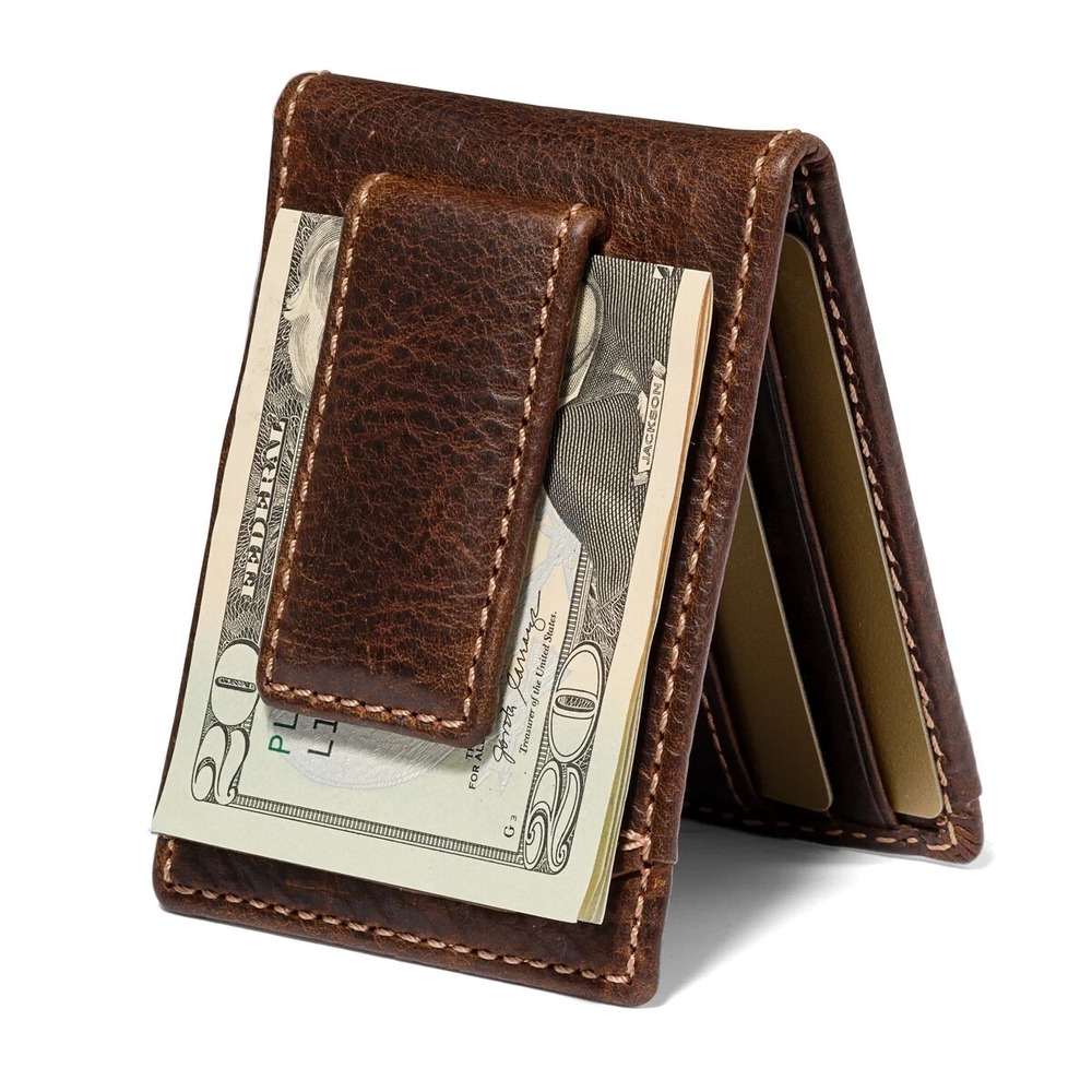 House of Jack IVOR Mens Bifold Wallet Money Clip Brown ID Wallet Leather NWT